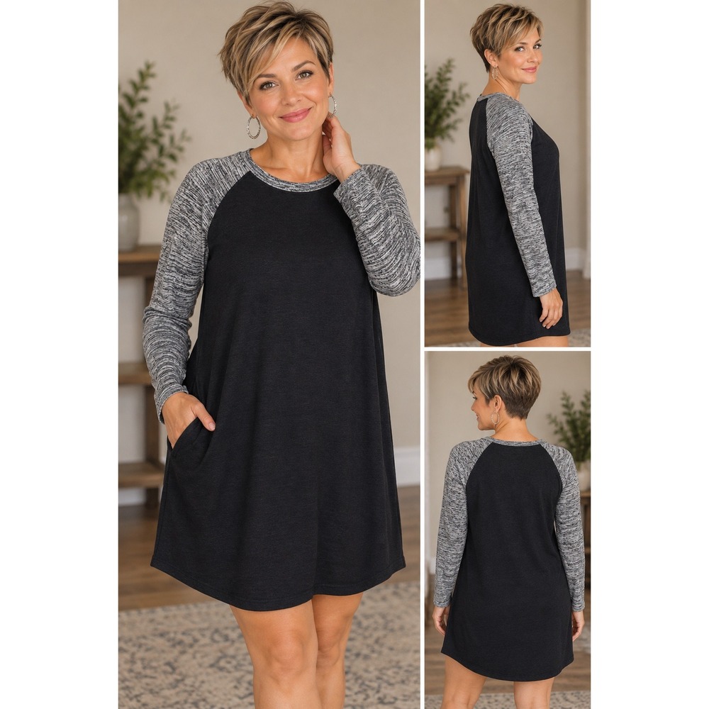 Gap Womens XS NWT Raglan Long Sleeve T-Shirt Dress Charcoal Marled Grey